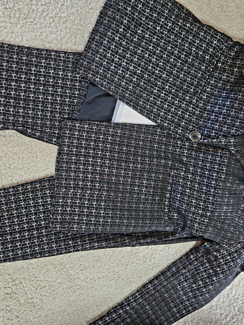 NEW Chico Size 1 Black And Gold Textured Taylored Two-Piece Blazer Suit